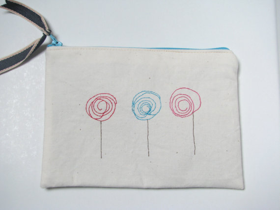Zipper Pouch - Fabric Zipper Pouch - Embroidery Fabric Case Purse - Ready To Ship.